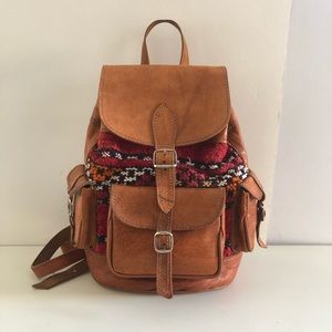 Vintage Soft Leather & Textile Boho Backpack